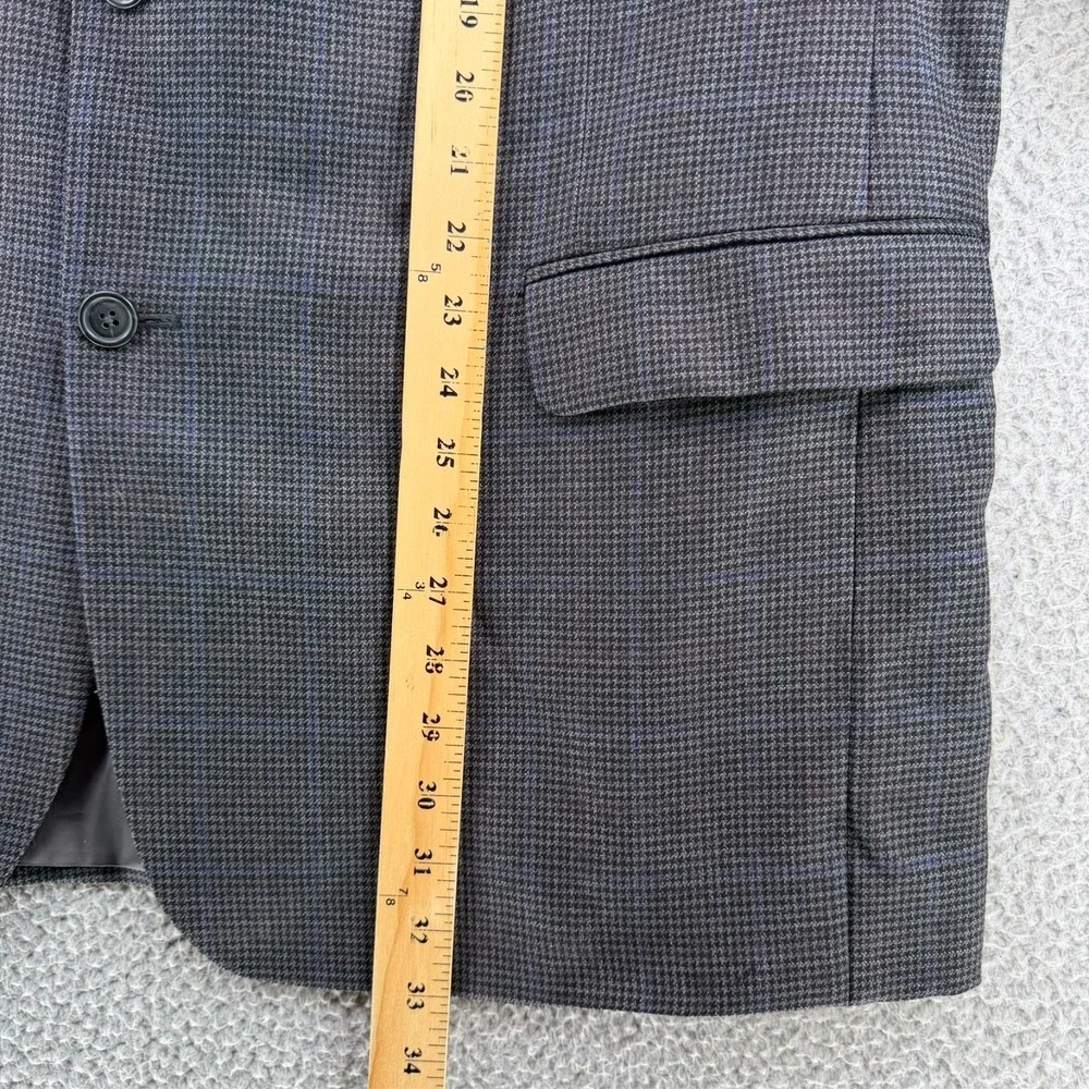 Jos A Bank Traveler Tailored Fit Sport Coat Blazer Men 48R Wool Houndstooth Gray